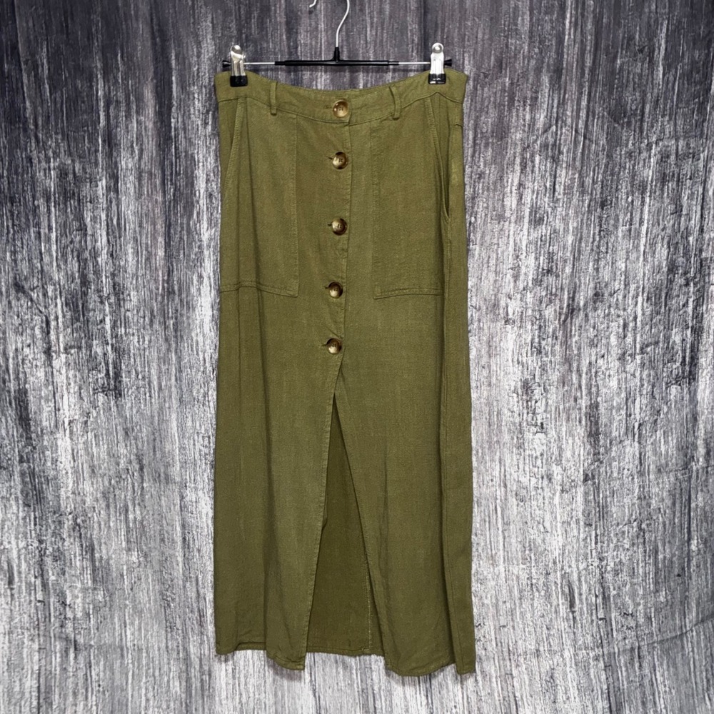 Arianna by Howard's Olive Green Linen Cotton Blend Maxi Skirt Women S - Picture 1 of 8